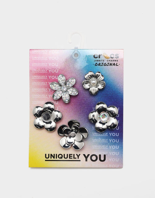 ที่ติดรองเท้า Monochrome Silver Flowers Jibbitz (5 ชิ้น)