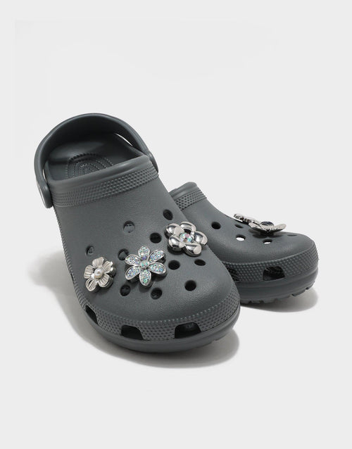 ที่ติดรองเท้า Monochrome Silver Flowers Jibbitz (5 ชิ้น)