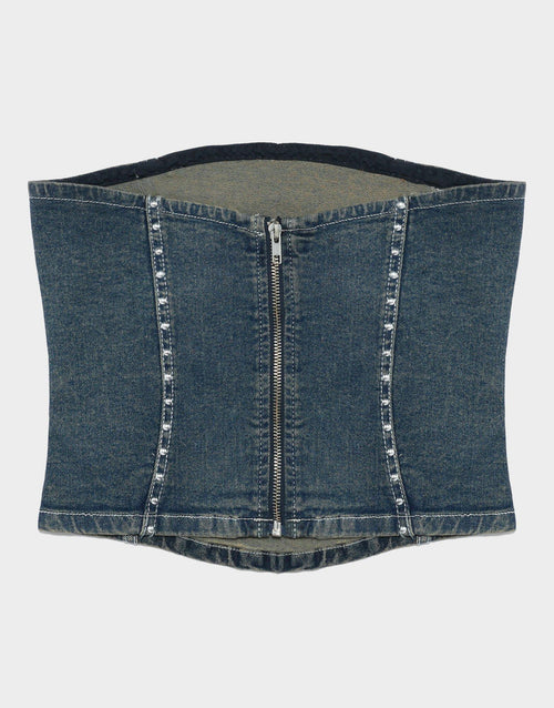 เสื้อเกาะอกผู้หญิง Stud Corset Denim