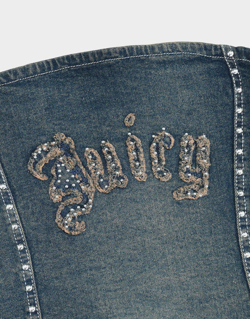 เสื้อเกาะอกผู้หญิง Stud Corset Denim