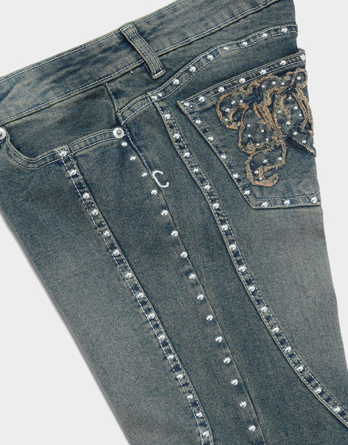 กางเกงขายาวผู้หญิง Stud Moto Flare Denim