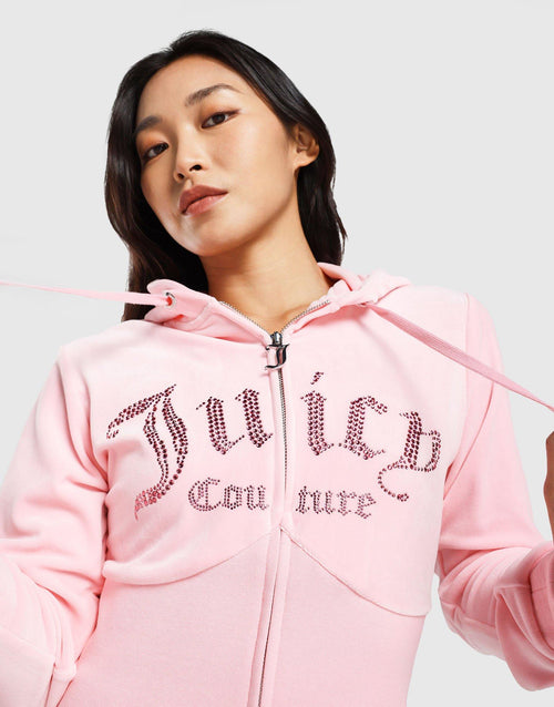 เสื้อฮู้ดดี้ผู้หญิง Full Zip Velour Crystal