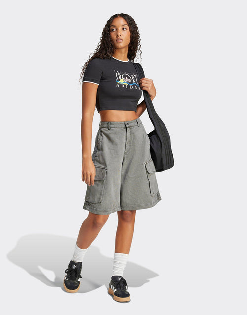 กางเกงขาสั้นผู้หญิง Washed Cargo Twill Jorts