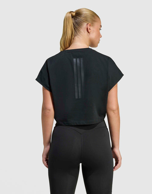 เสื้อแขนสั้นผู้หญิง Power Workout Cropped 3-Stripes