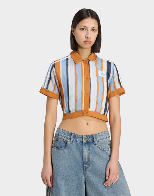 เสื้อแขนสั้นผู้หญิง Summer Glow Striped Cropped Polo