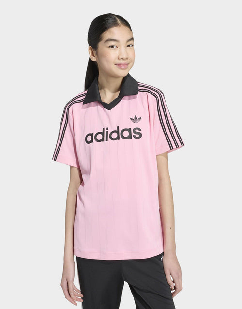 เสื้อโปโลแขนสั้นเด็กโต Loose Pinstripe