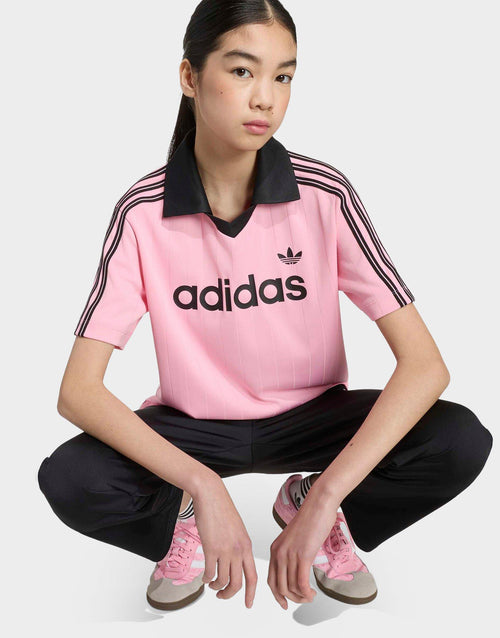 เสื้อโปโลแขนสั้นเด็กโต Loose Pinstripe