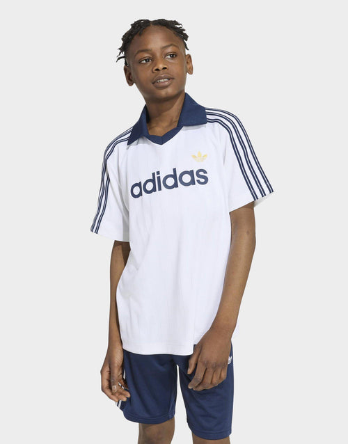 เสื้อโปโลแขนสั้นเด็กโต Loose Pinstripe