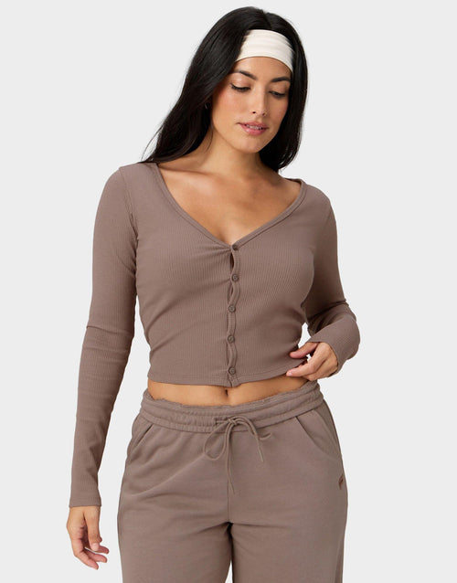 เสื้อแขนยาวผู้หญิง Modal Rib Cardigan