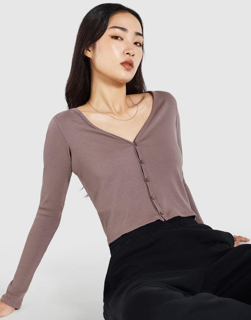 เสื้อแขนยาวผู้หญิง Modal Rib Cardigan