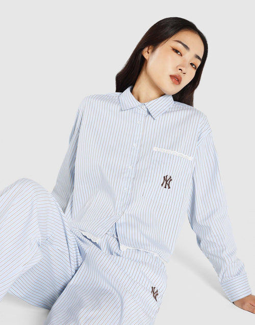เสื้อแขนยาวผู้หญิง Lace Striped Boxy NY Yankees