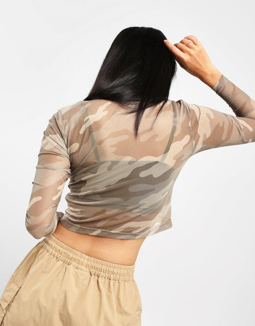 เสื้อแขนยาวผู้หญิง Mesh Camo