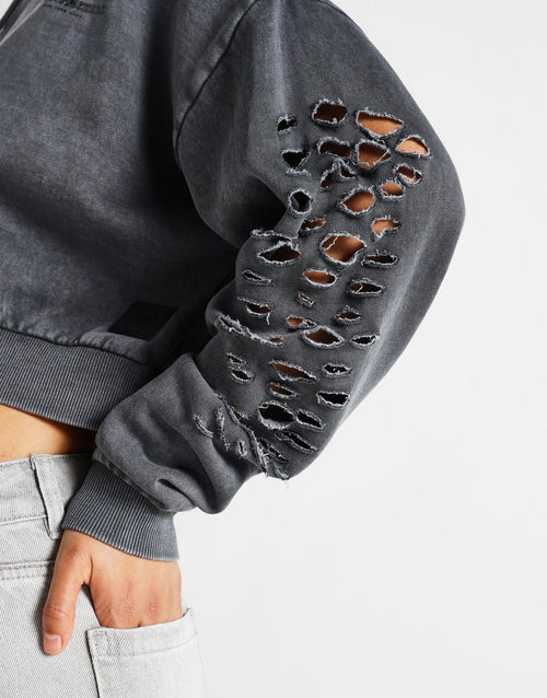 เสื้อฮู้ดดี้ผู้หญิง Distress Full Zip