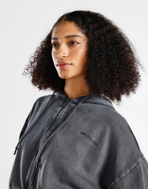 เสื้อฮู้ดดี้ผู้หญิง Distress Full Zip
