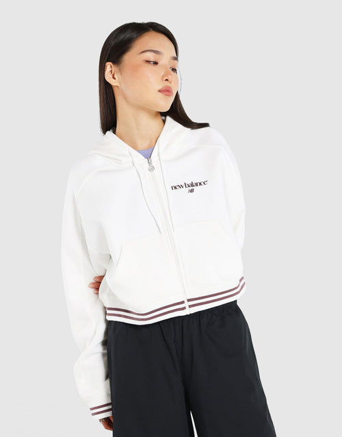 เสื้อฮู้ดดี้ผู้หญิง Rib Crop Full-Zip