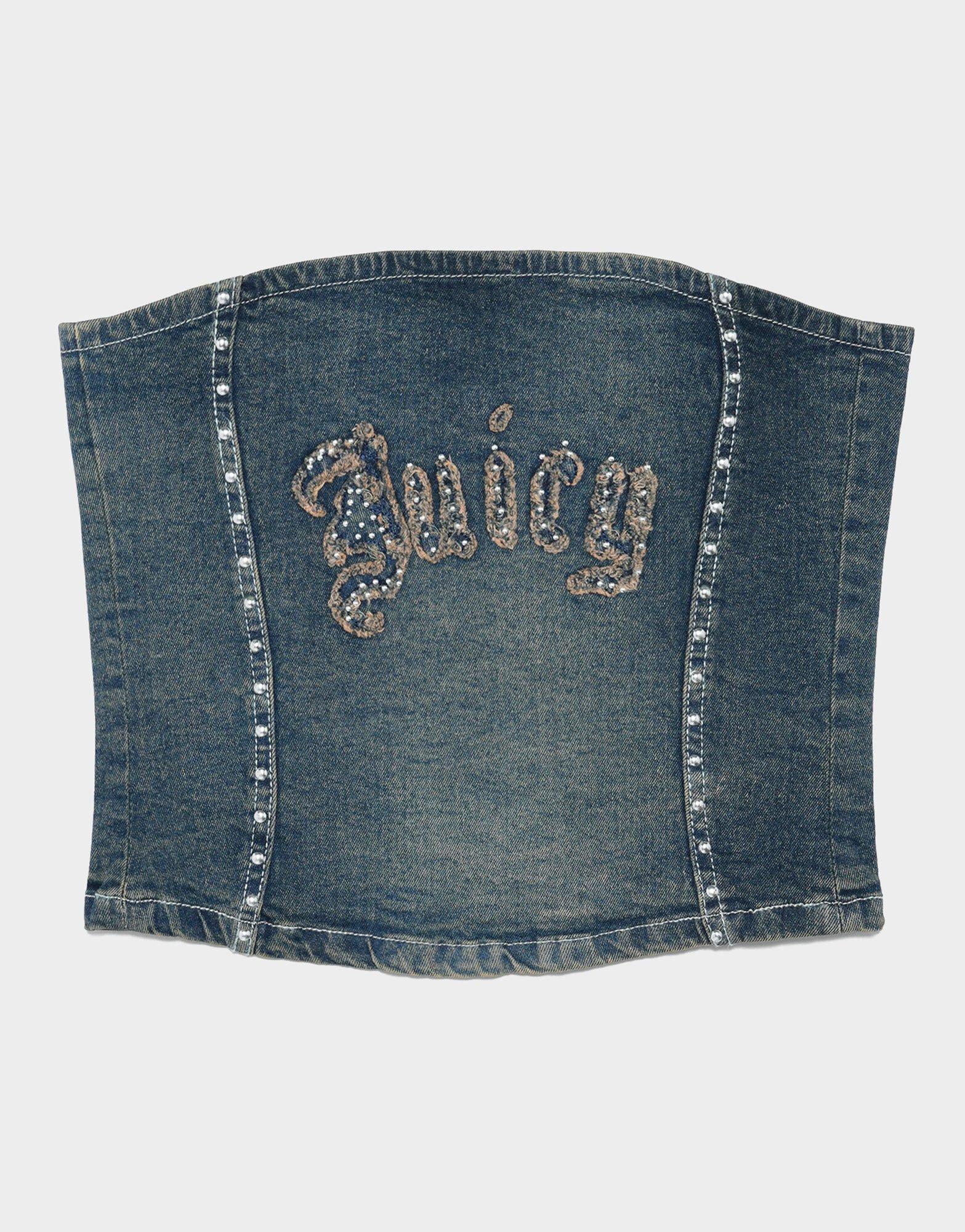 เสื้อเกาะอกผู้หญิง Stud Corset Denim