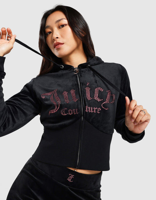 เสื้อฮู้ดดี้ผู้หญิง Full Zip Velour Crystal