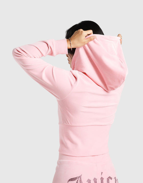เสื้อฮู้ดดี้ผู้หญิง Full Zip Velour Crystal