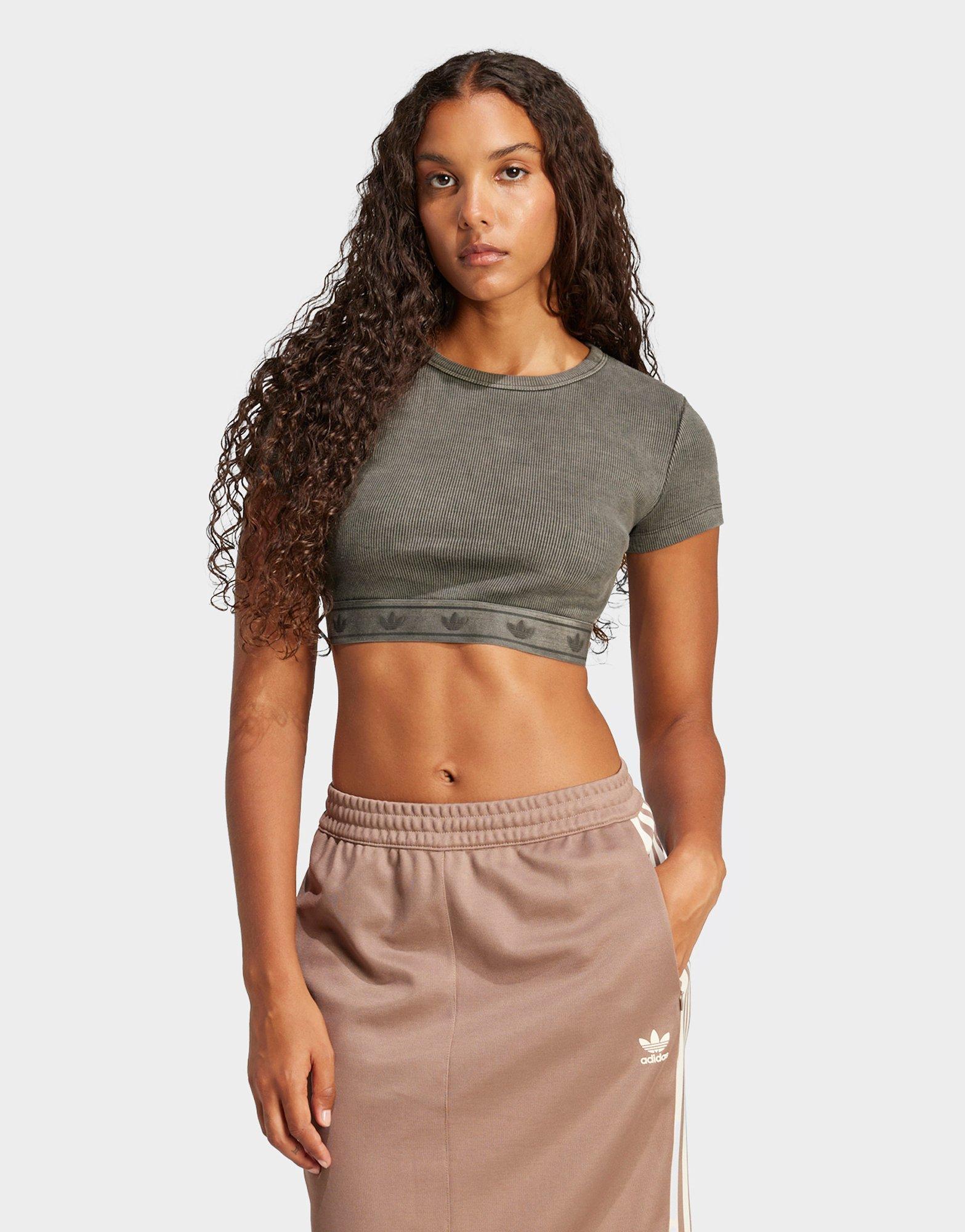 เสื้อแขนสั้นผู้หญิง Ribbed Crop