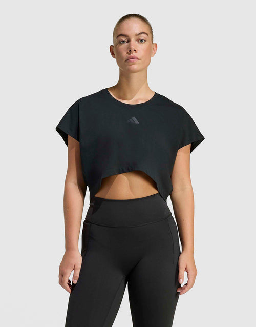 เสื้อแขนสั้นผู้หญิง Power Workout Cropped 3-Stripes
