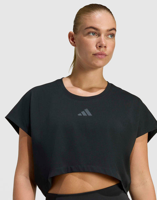 เสื้อแขนสั้นผู้หญิง Power Workout Cropped 3-Stripes