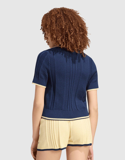 เสื้อโปโลแขนสั้นผู้หญิง Cable Knit Cali