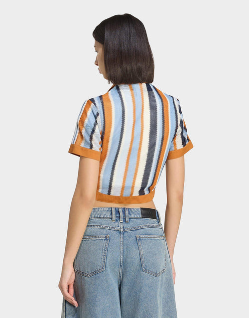 เสื้อแขนสั้นผู้หญิง Summer Glow Striped Cropped Polo