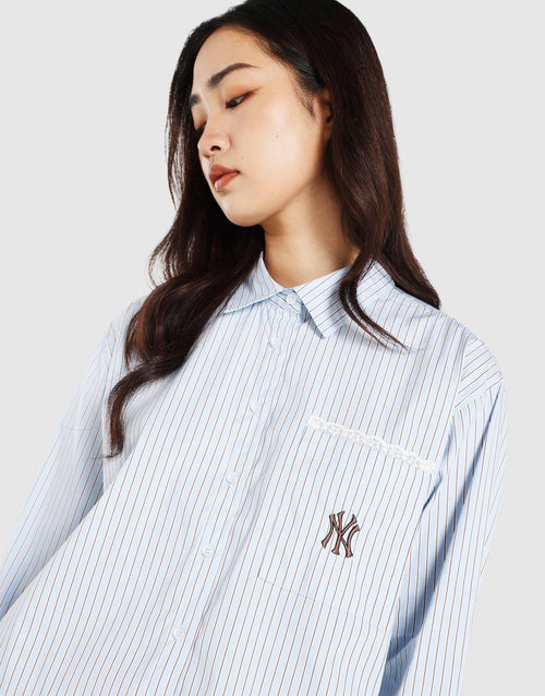 เสื้อแขนยาวผู้หญิง Lace Striped Boxy NY Yankees