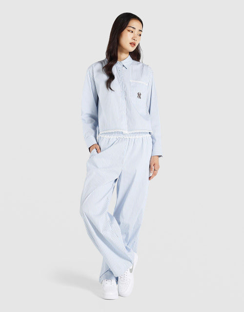 เสื้อแขนยาวผู้หญิง Lace Striped Boxy NY Yankees
