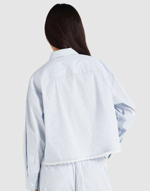 เสื้อแขนยาวผู้หญิง Lace Striped Boxy NY Yankees