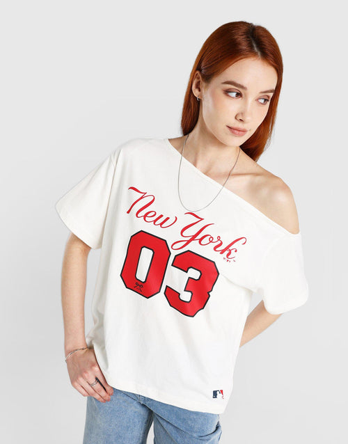 เสื้อแขนสั้นผู้หญิง Off Shoulder NY Yankees