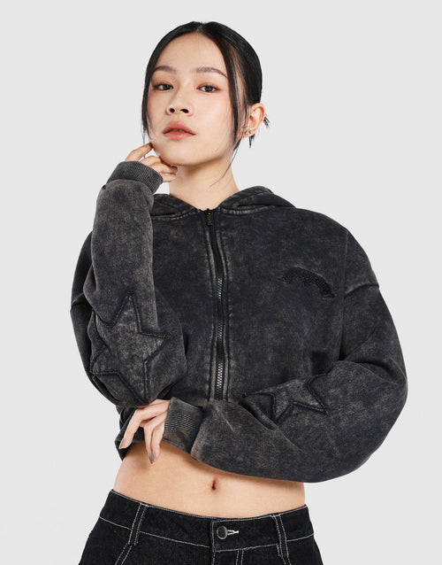เสื้อฮู้ดดี้ผู้หญิง Star Boxy Full Zip
