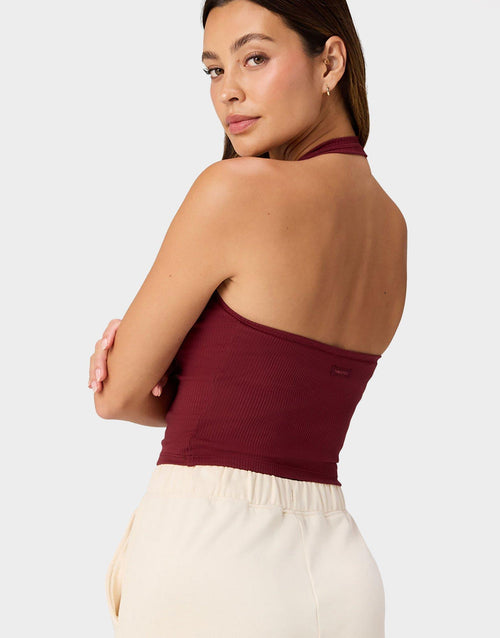 เสื้อกล้ามผู้หญิง Modal Rib Built-In Bra Halter